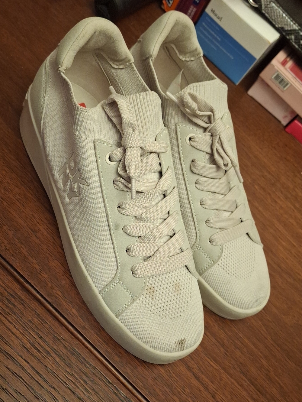 DKNY Mallory Knit Sneakers in the "Soft White" colorway Sz 10